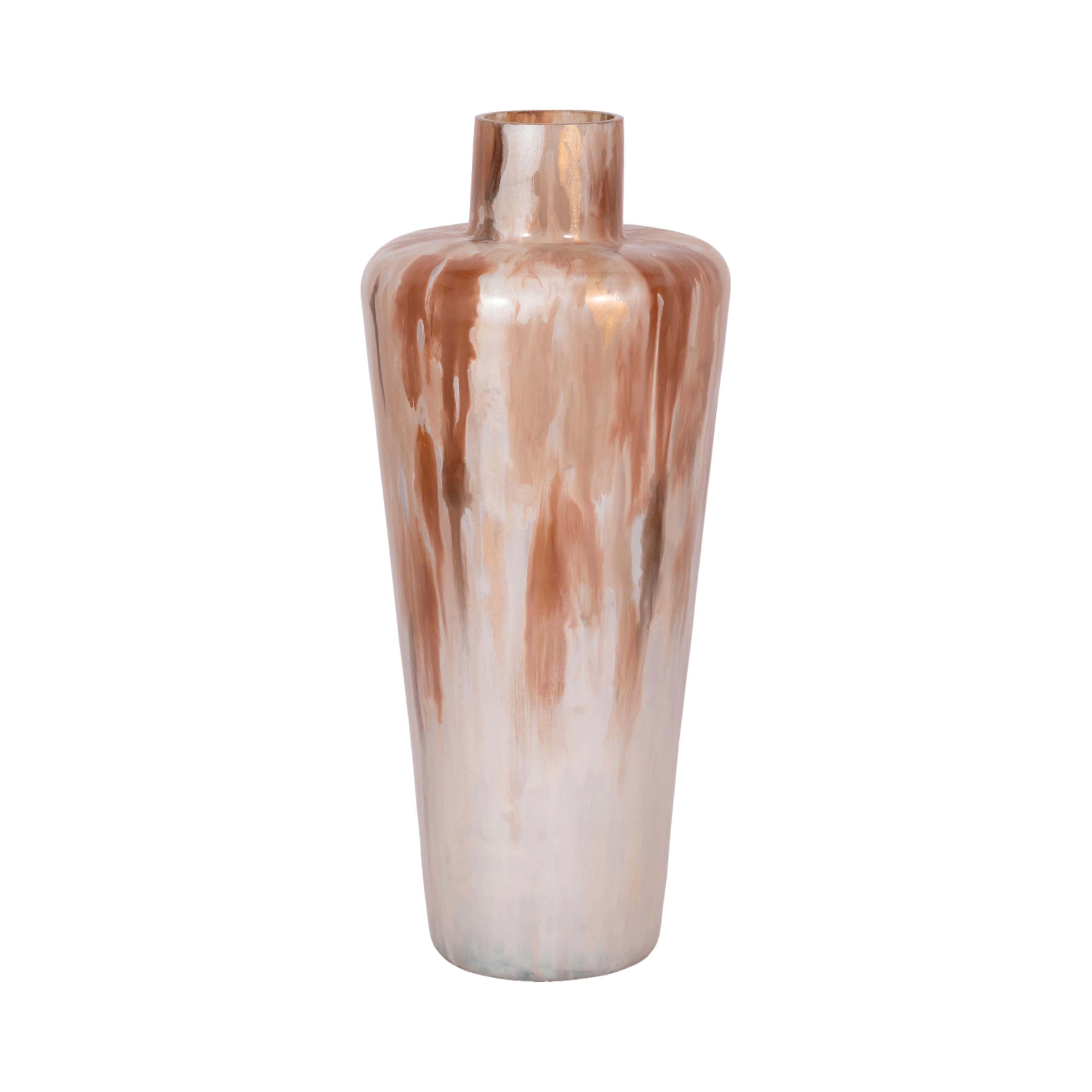 17" Nude Drip Finish Glass Floor Vase, Tan Multi - Decor Addict, LLC