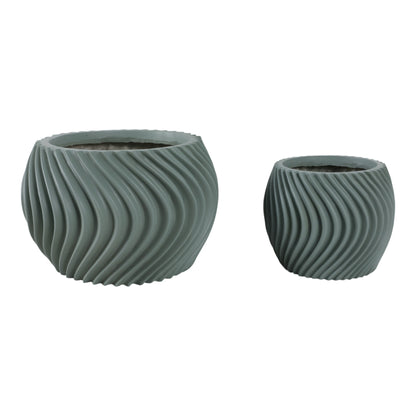 S/2 8/12" Curvy Lines Rounded Planter, Sage Green - Decor Addict, LLC