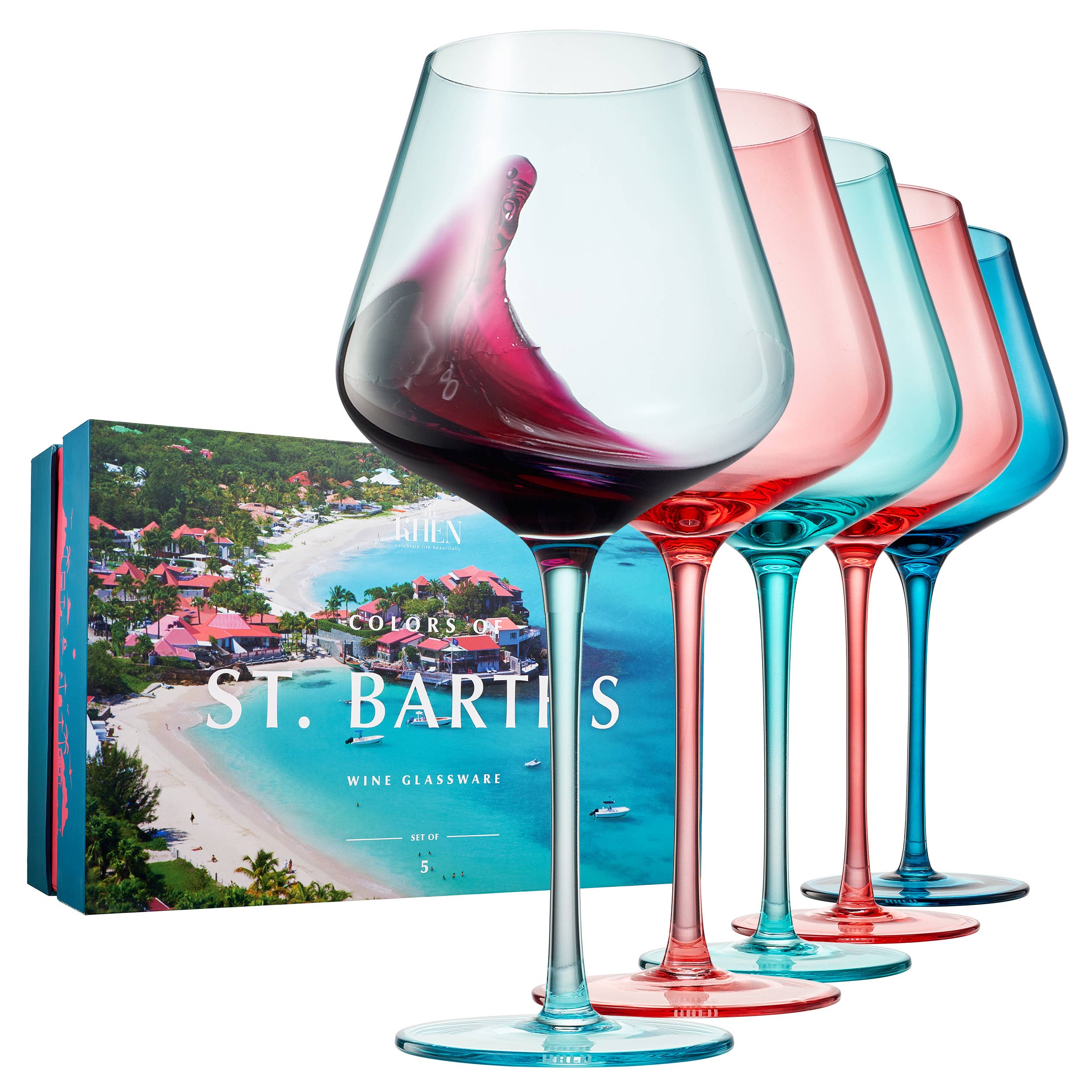 Colors of St. Barth, City Wine Glassware | Set of 5, 20 OZ - Decor Addict, LLC