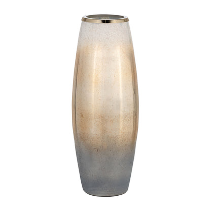 Glass,24"h Vase W/metal Rim, Cream/blk Ombre - Decor Addict, LLC