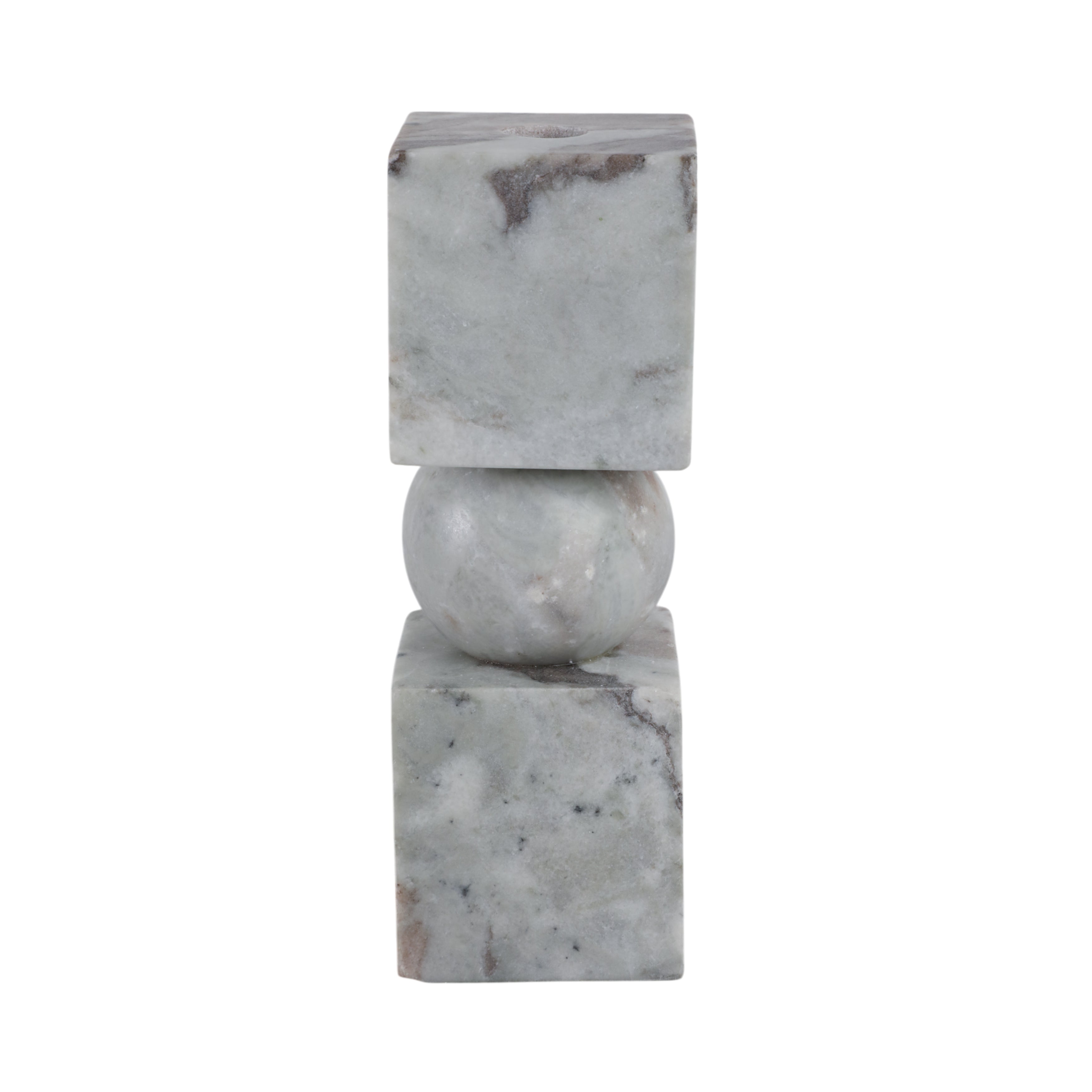 9x3" Chunky Marble Taper Holder, Tan Multi - Decor Addict, LLC