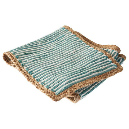 Striped Blue Bordered Table Runner: Blue/Cream - Decor Addict, LLC