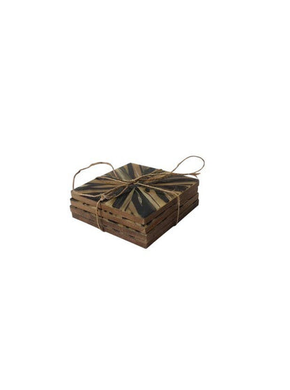 Set of 4 Coaster Black & Mustard Yellow MDF/ Horn Inlay: Black and Mustard Yellow / MDF/HORN INLAY - Decor Addict, LLC