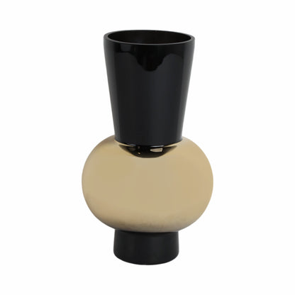 Glass, 12" Totem Vase, Black/gold - Decor Addict, LLC