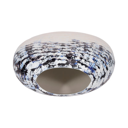 21" Round Metal Vase Arctic Finish, White/blue - Decor Addict, LLC