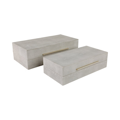 S/2 12/14" Rectangular Shagreen Boxes, Ivory - Decor Addict, LLC