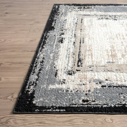 Abani Viva Ivory Abstract Border Grey Area Rug: 2' x 3' - Decor Addict, LLC