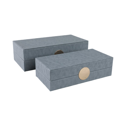 S/2 12/14" Rectangular Faux Leather Boxes, Blue - Decor Addict, LLC