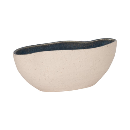 13" Reactive Curvy Oval Bowl, Blue/white - Decor Addict, LLC