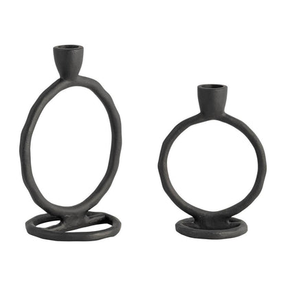 Metal Round Ring Taper Candle Holder - Black, 8 in. - Decor Addict, LLC