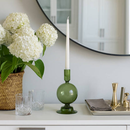 Taper Candle Holder - Olive Glass Bubble, 7 in. - Decor Addict, LLC