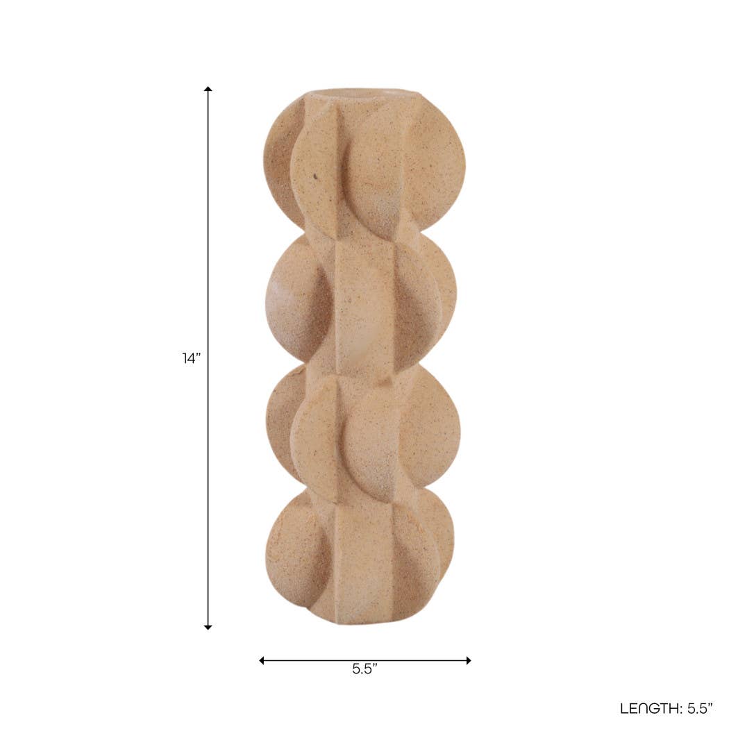 Decorative Vase - Tan Ceramic 3D Printed Textured, 14 in. - Decor Addict, LLC