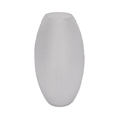 Glass 10"h Textured Vase, Frosted White - Decor Addict, LLC