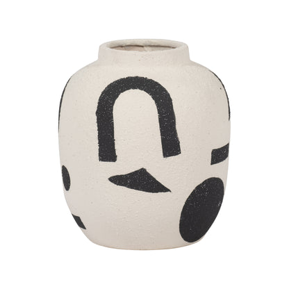 Cer, 6" Funky Bulbous Vase, Ivory/black - Decor Addict, LLC