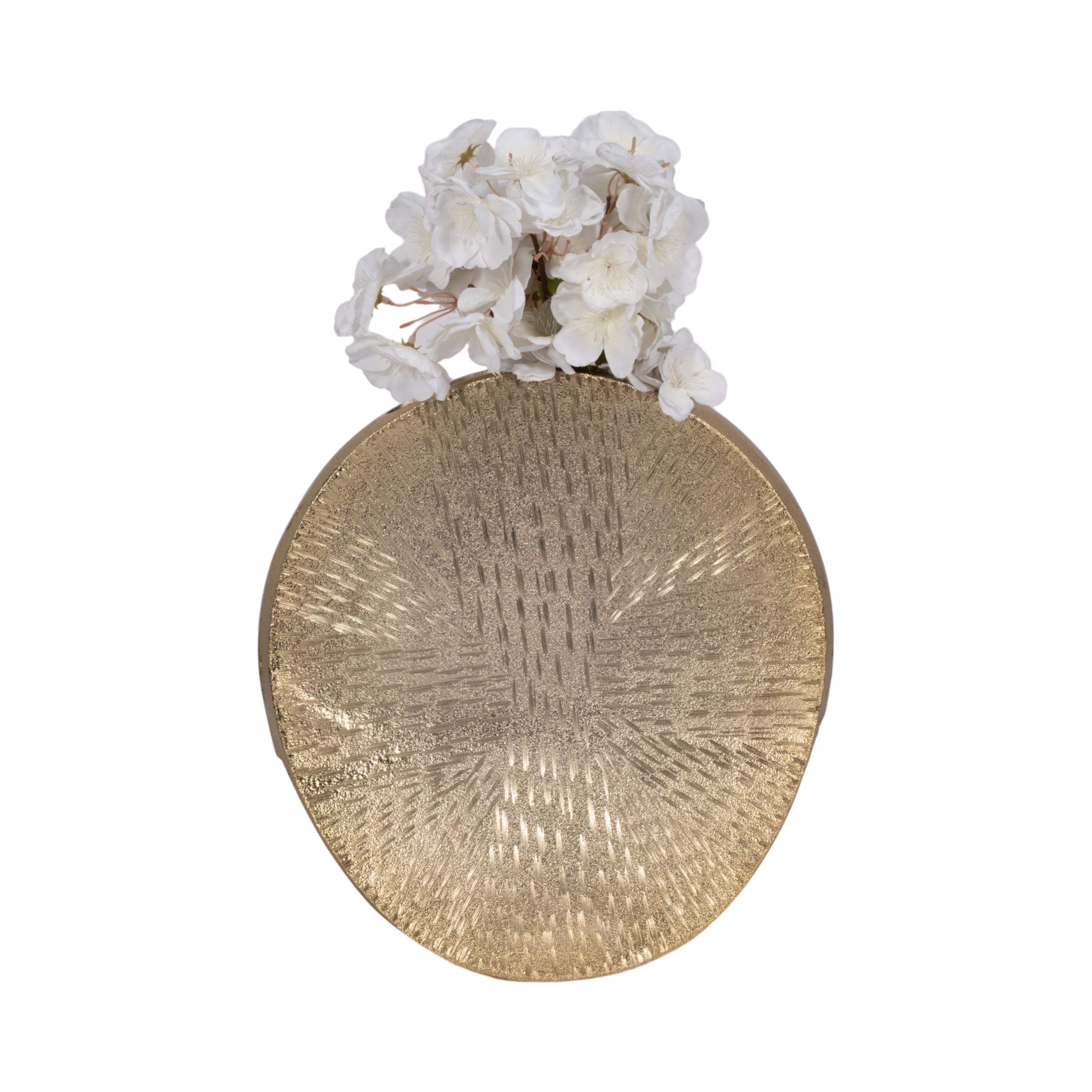 Metal, 12" Etched Oval Vase, Champagne - Decor Addict, LLC