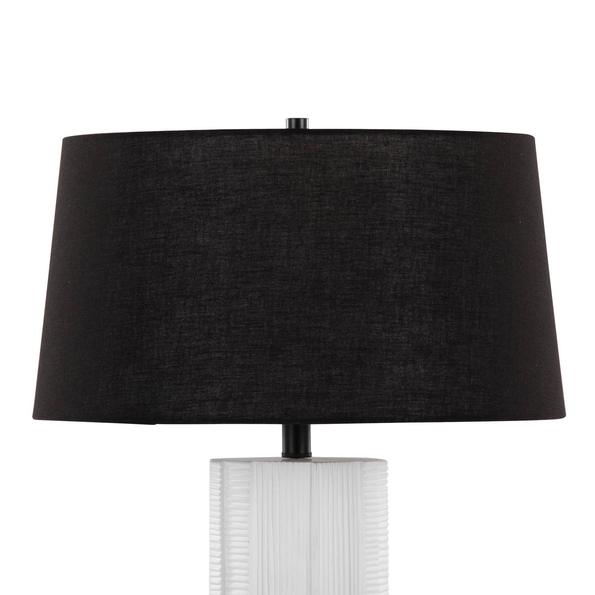 Petra 26" Polyresin Table Lamp - Set of 2: Cream Polyresin, Black Metal, Black Linen - Decor Addict, LLC