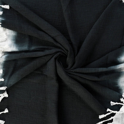 Shibori Slab Throw Blanket with Fringe: Jet Black - Decor Addict, LLC
