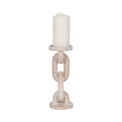 Wood, 11" Chain Pillar Candle Holder, White - Decor Addict, LLC
