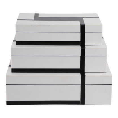 S/3 10/11/12" Bold Lines Design Boxes, White/black - Decor Addict, LLC