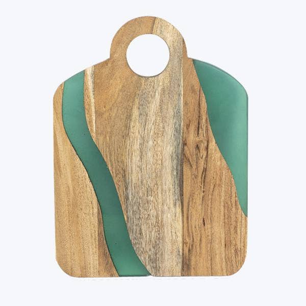 Acacia Wood Charcuterie Board with Green Epoxy Design - Decor Addict, LLC
