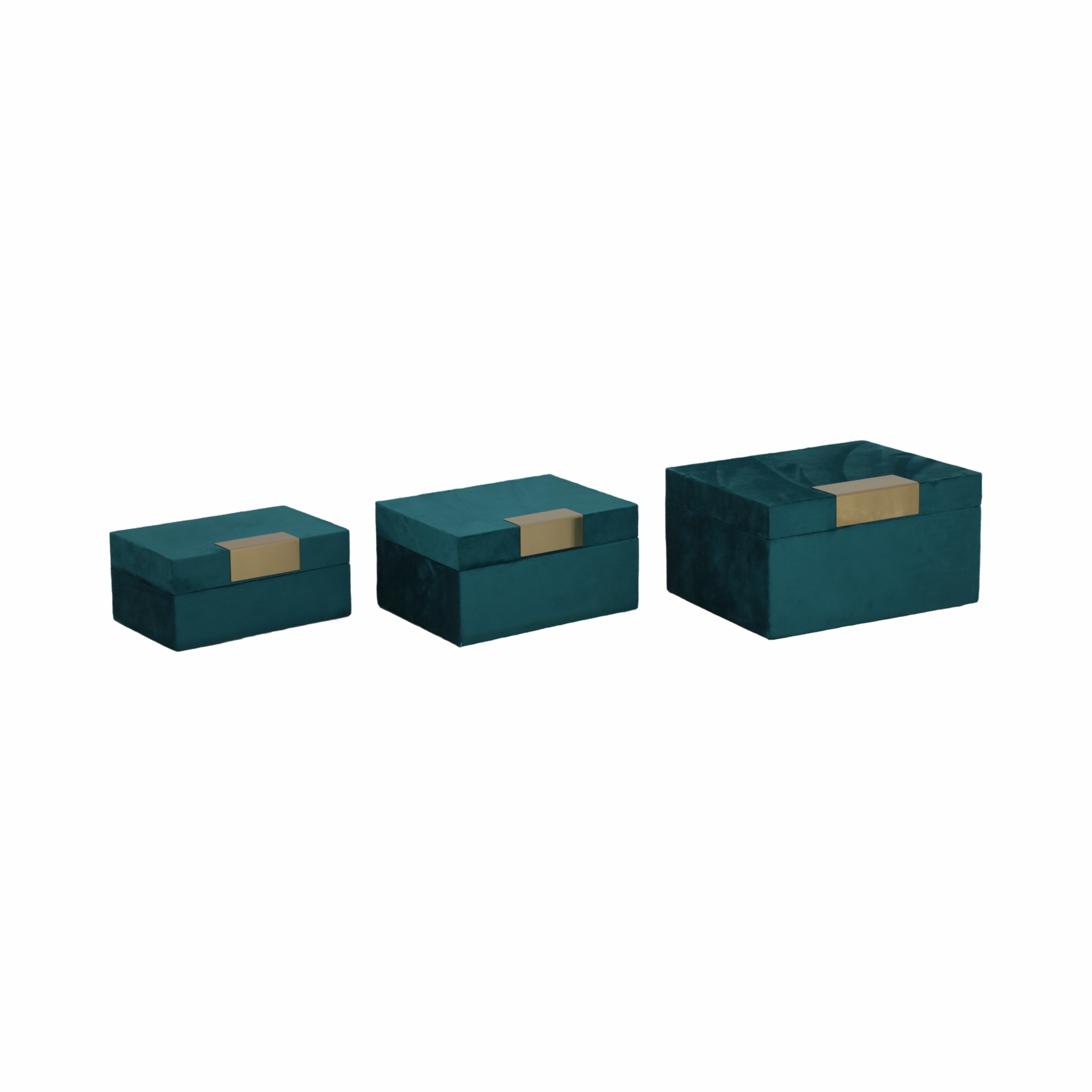 Velvet,s/3 7/8/9"l,jewelry Boxes,teal/gold - Decor Addict, LLC