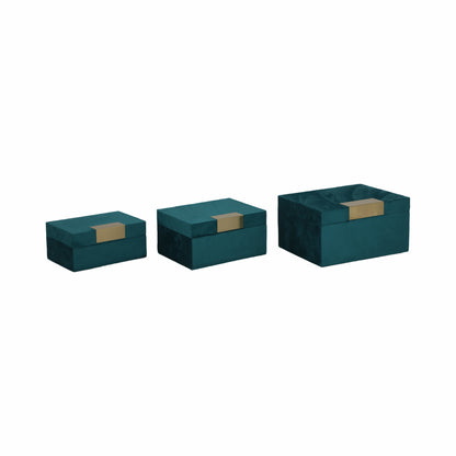 Velvet,s/3 7/8/9"l,jewelry Boxes,teal/gold - Decor Addict, LLC
