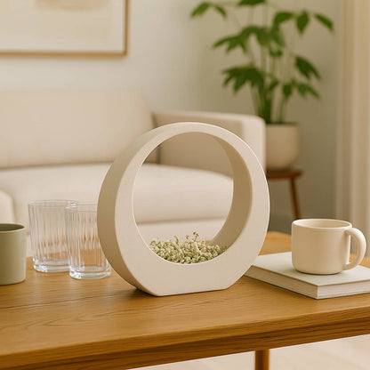 Stoneware Modern Sand Glaze Loop Sculpture - White, 11 in.