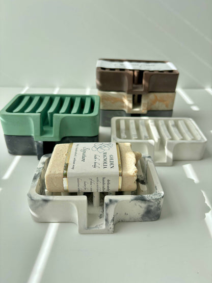 Soap Holder | Concrete Soap Dish: White Black & Silver Marble - Decor Addict, LLC