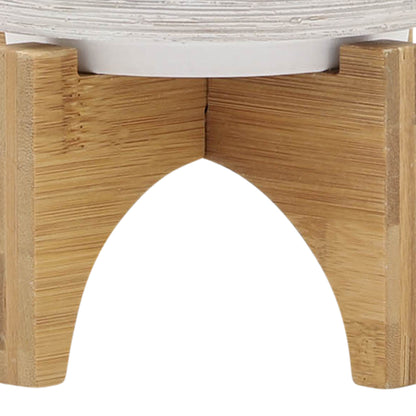 Ceramic 5" Planter On Wooden Stand, Gray - Decor Addict, LLC