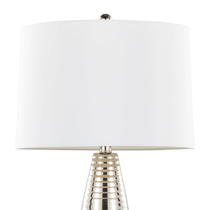 28" Metal Table Lamps ft. Ribbed Body Design (Set of 2): Polished Nickel, White Linen - Decor Addict, LLC