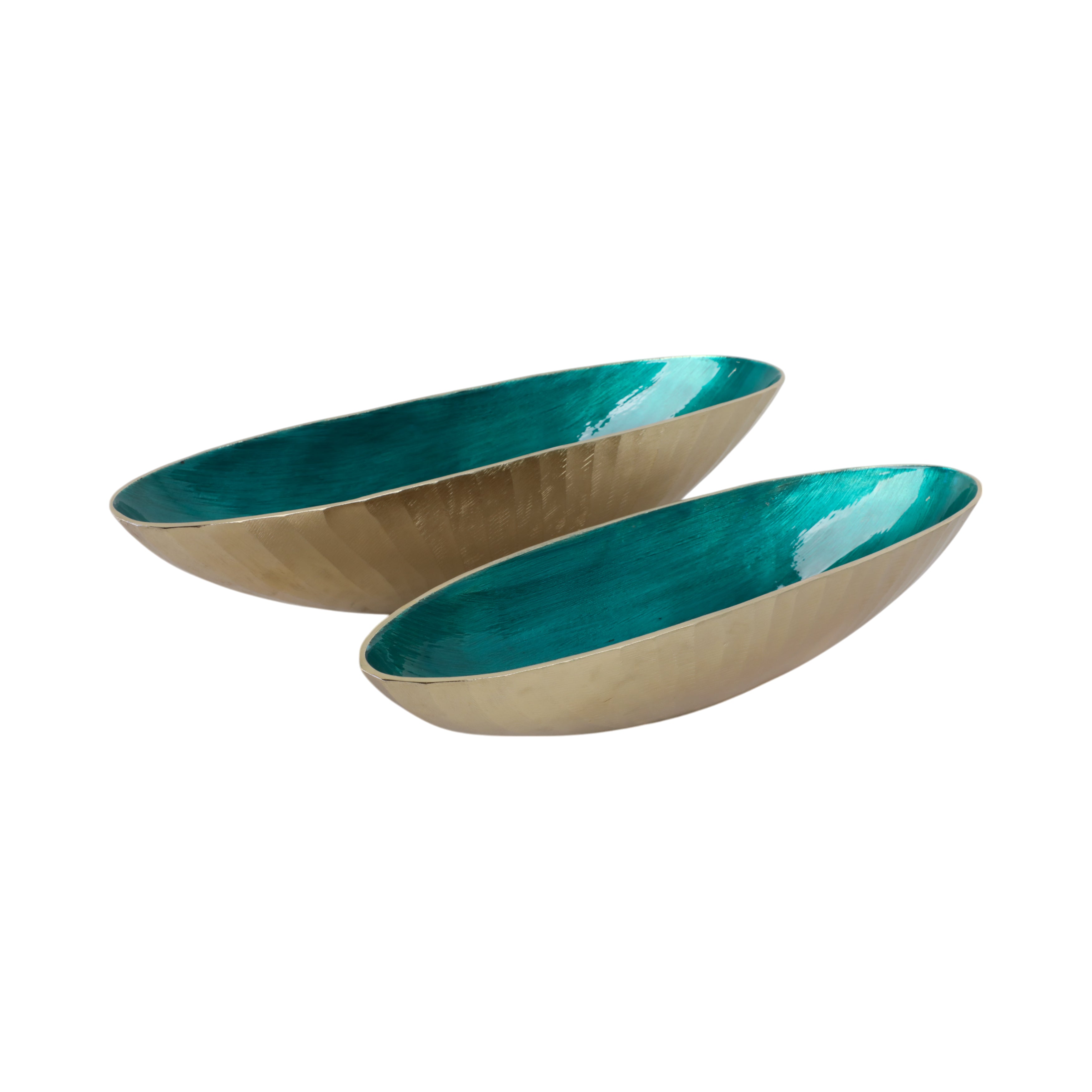 S/2 20/23" Oval Metal Bowl W/ Enamel, Blue/gold - Decor Addict, LLC