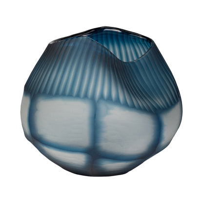 Glass, 9" Carved Bowl Blue - Decor Addict, LLC