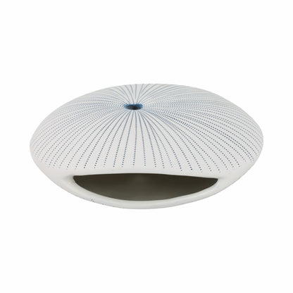 10x9" Round Dotted Shell Vase, White/blue - Decor Addict, LLC