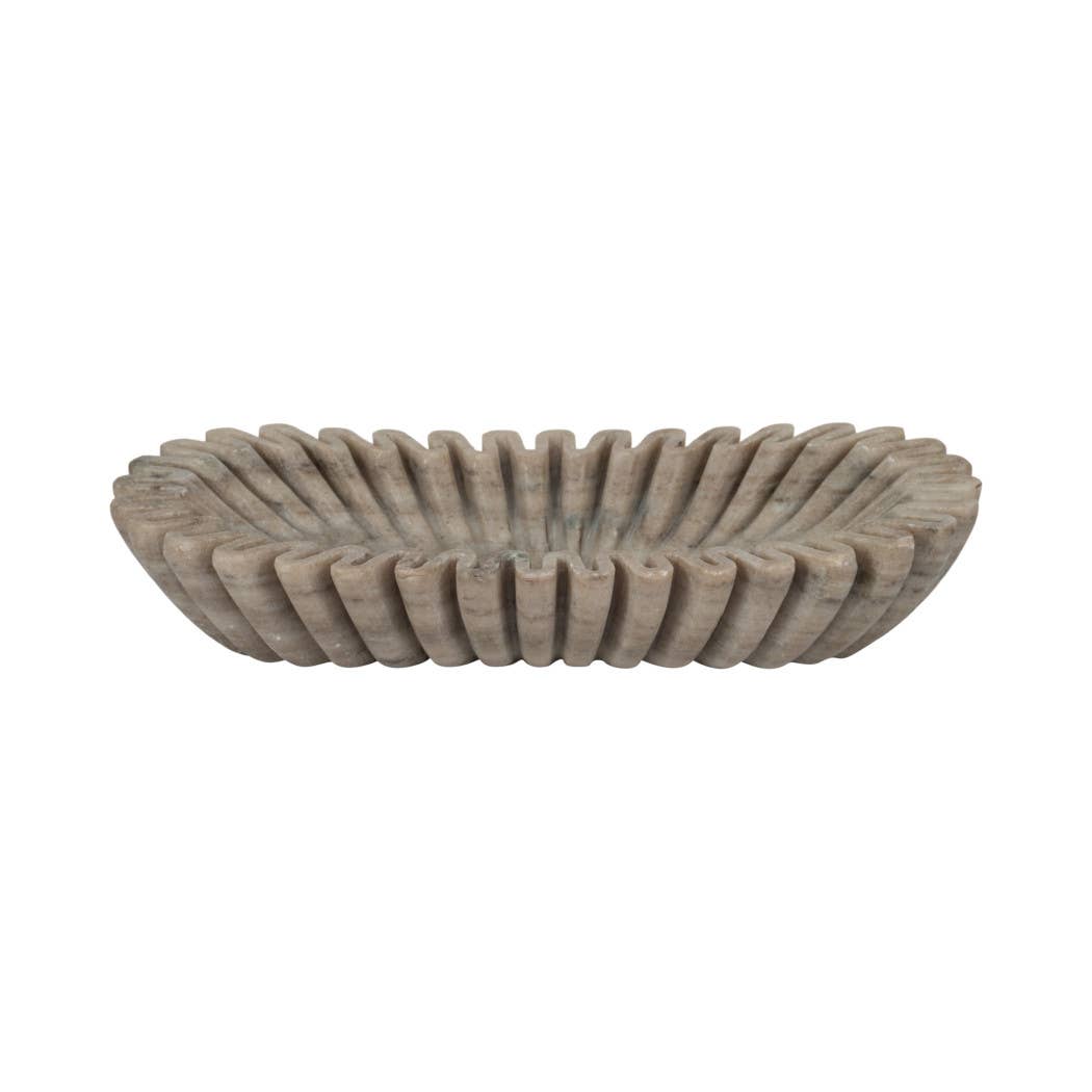Decorative Bowl - Tan Marble Wavy Ribbed Texture, 16 in. - Decor Addict, LLC