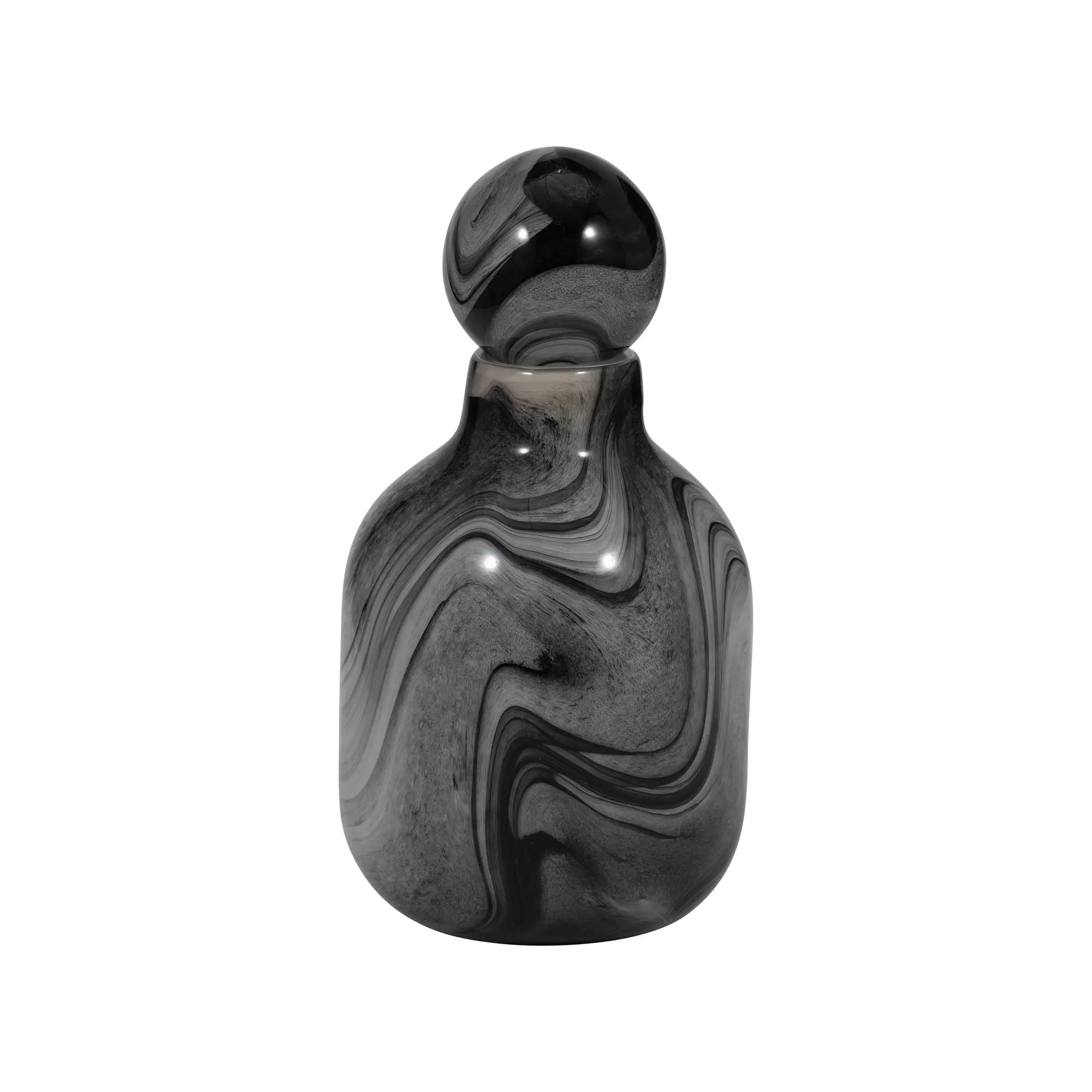 13" Katrina Gray Swirl Lidded Glass Bottle in Gray by Elevarre - Decor Addict, LLC