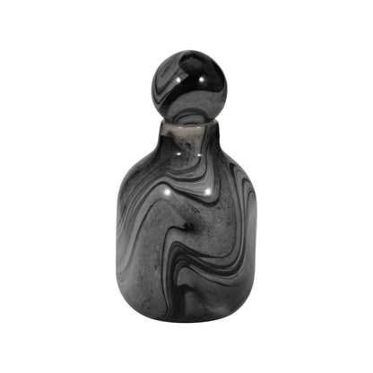 13" Katrina Gray Swirl Lidded Glass Bottle in Gray by Elevarre - Decor Addict, LLC