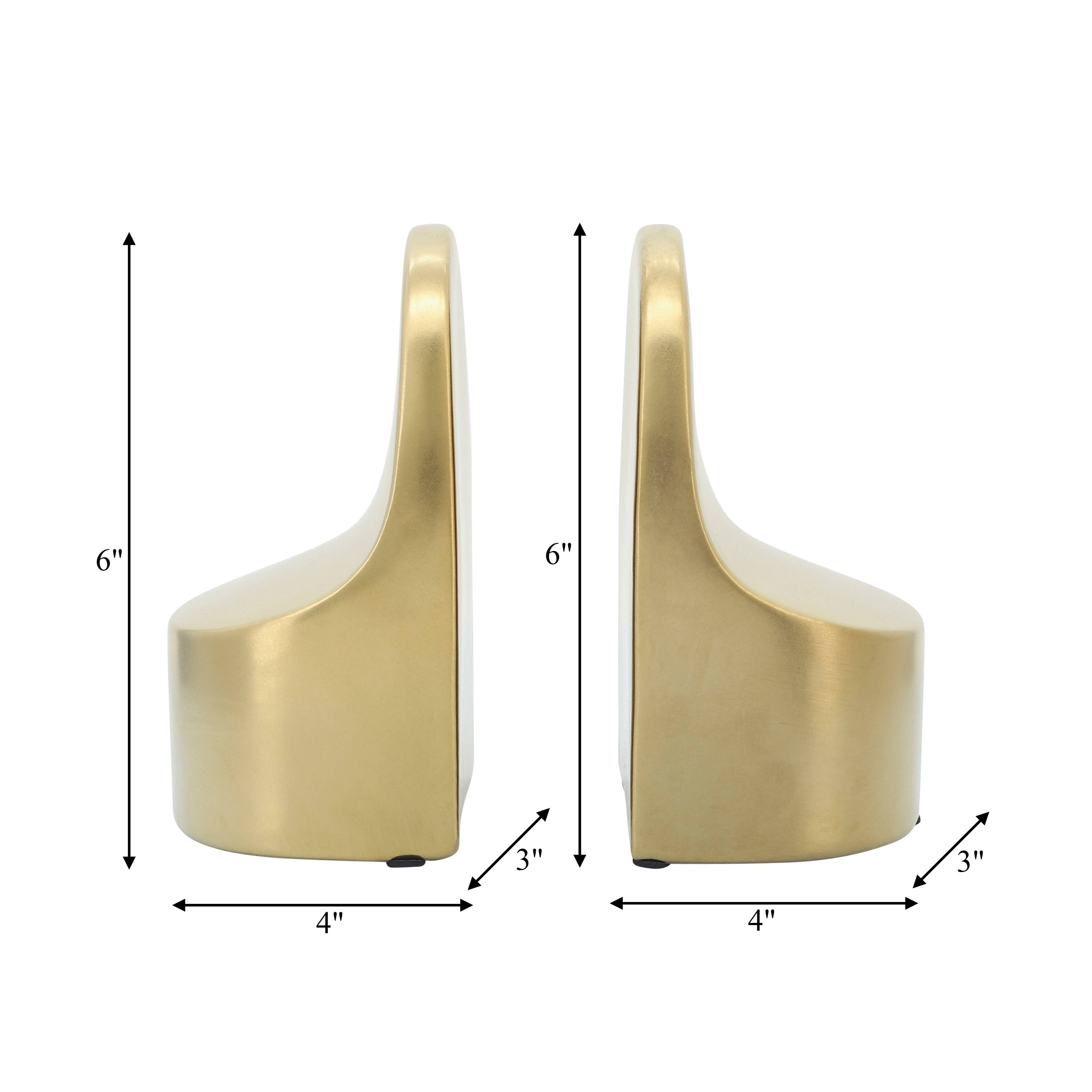 Bookends Set of 2 - Gold Ceramic Contemporary, 6 in. - Decor Addict, LLC