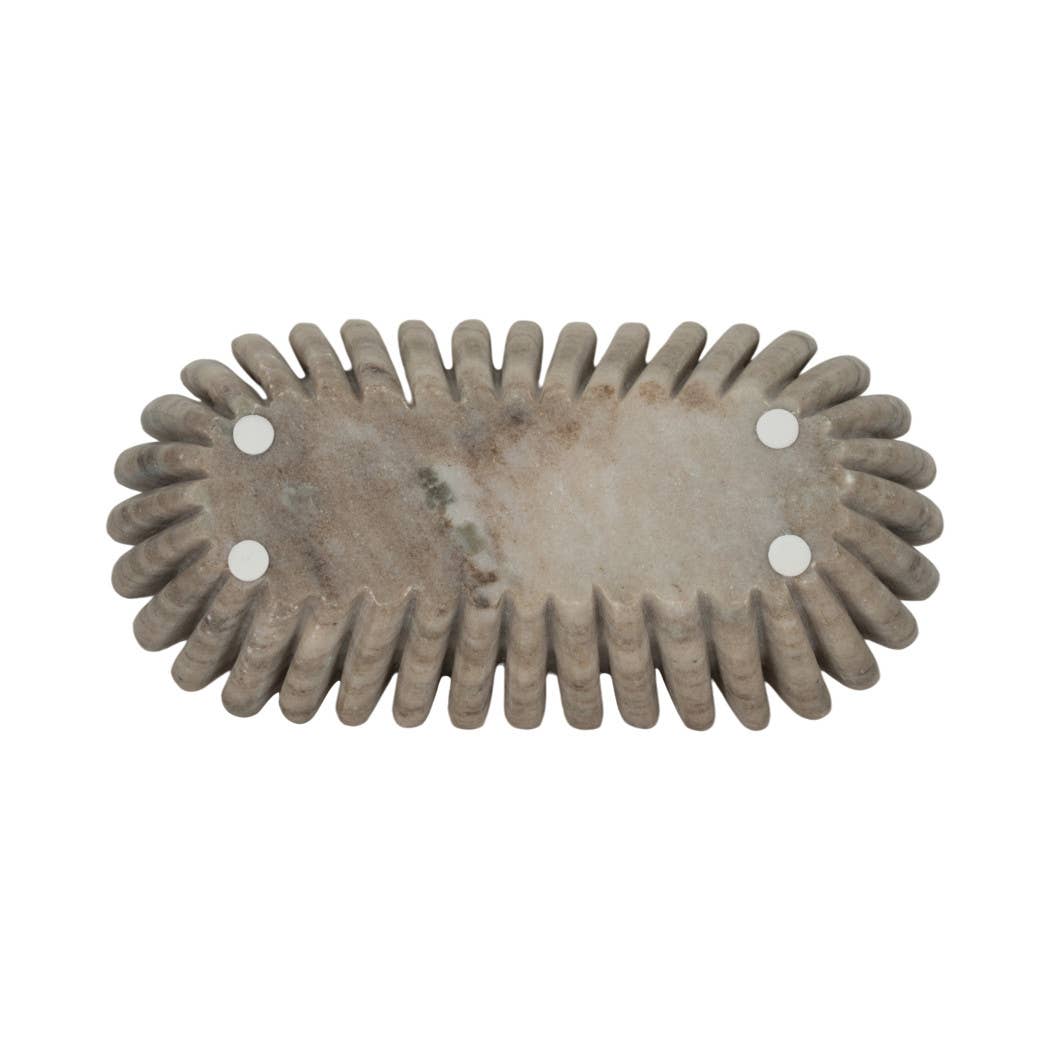 Decorative Bowl - Tan Marble Wavy Ribbed Texture, 16 in. - Decor Addict, LLC