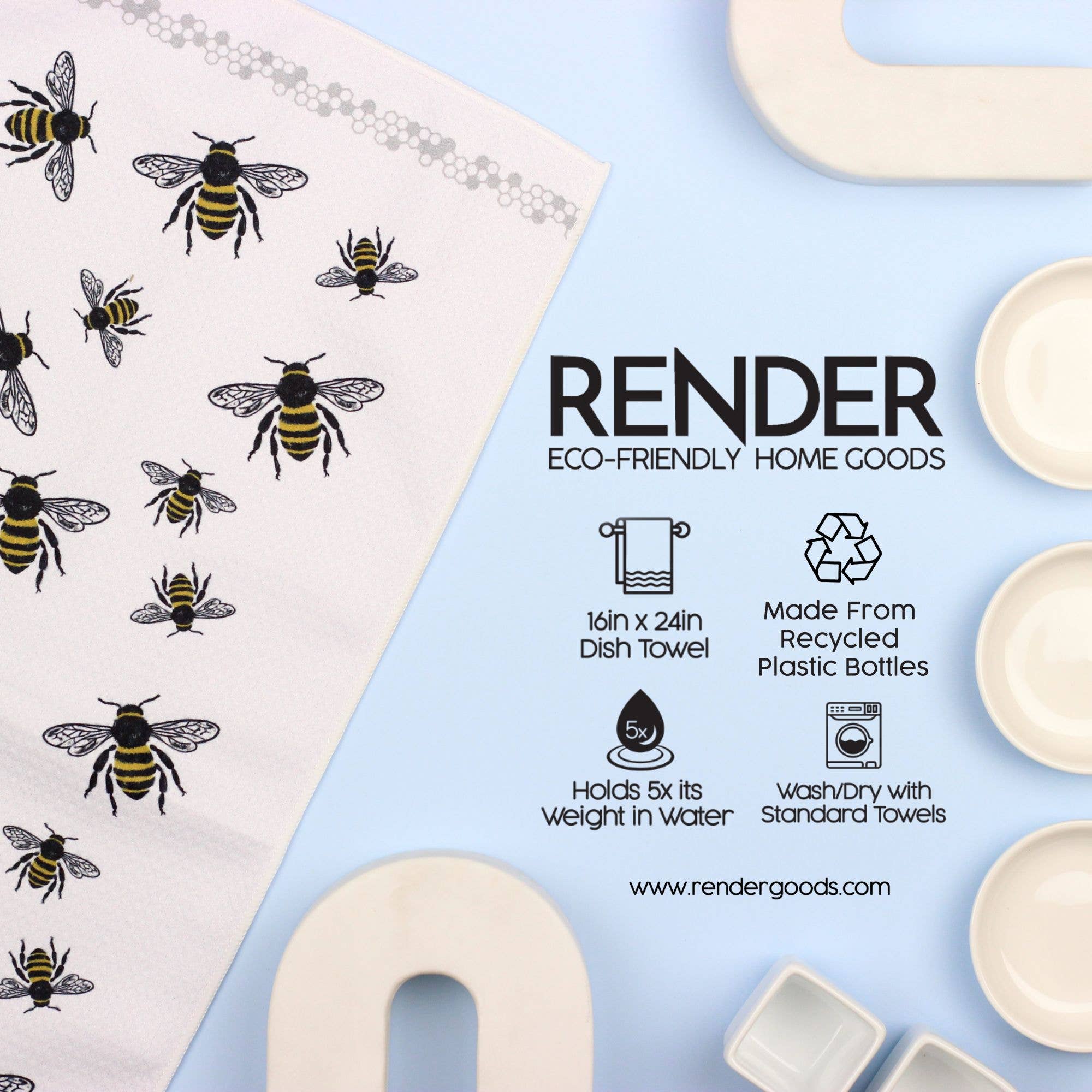 Bumble Bee Dish Towel- 16''x24'': Folded Packaging - Decor Addict, LLC