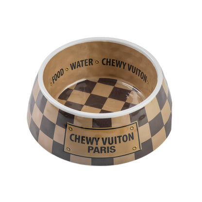 Checker Chewy Vuiton Bowl - 3 Sizes!! Dog Bowls: Medium - Decor Addict, LLC