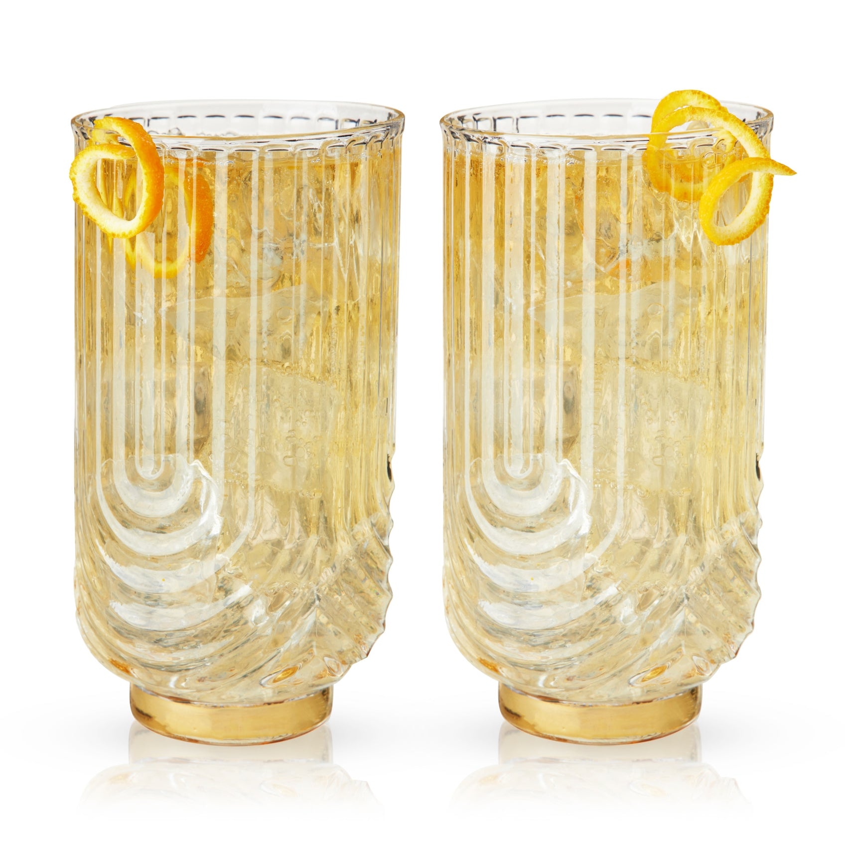 Viski Deco Gatsby Gold Plated Glass Highball Glasses Set of 2