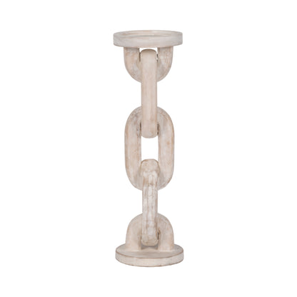 Wood, 14" Chain Pillar Candle Holder, White - Decor Addict, LLC