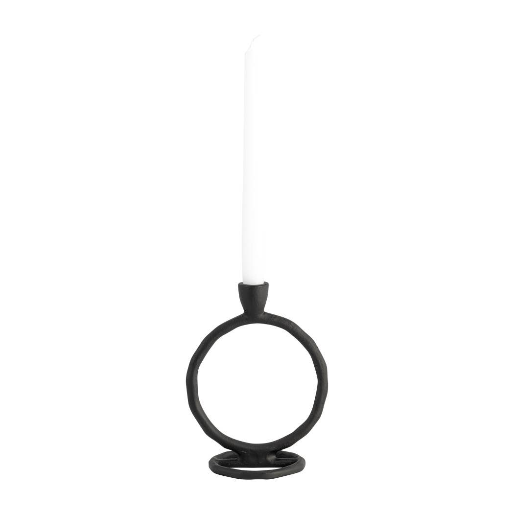 Metal Round Ring Taper Candle Holder - Black, 8 in. - Decor Addict, LLC