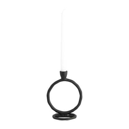Metal Round Ring Taper Candle Holder - Black, 8 in. - Decor Addict, LLC