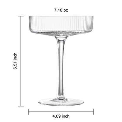 Ribbed Vintage Art Deco Coupe Glasses | Set of 12, 8OZ - Decor Addict, LLC