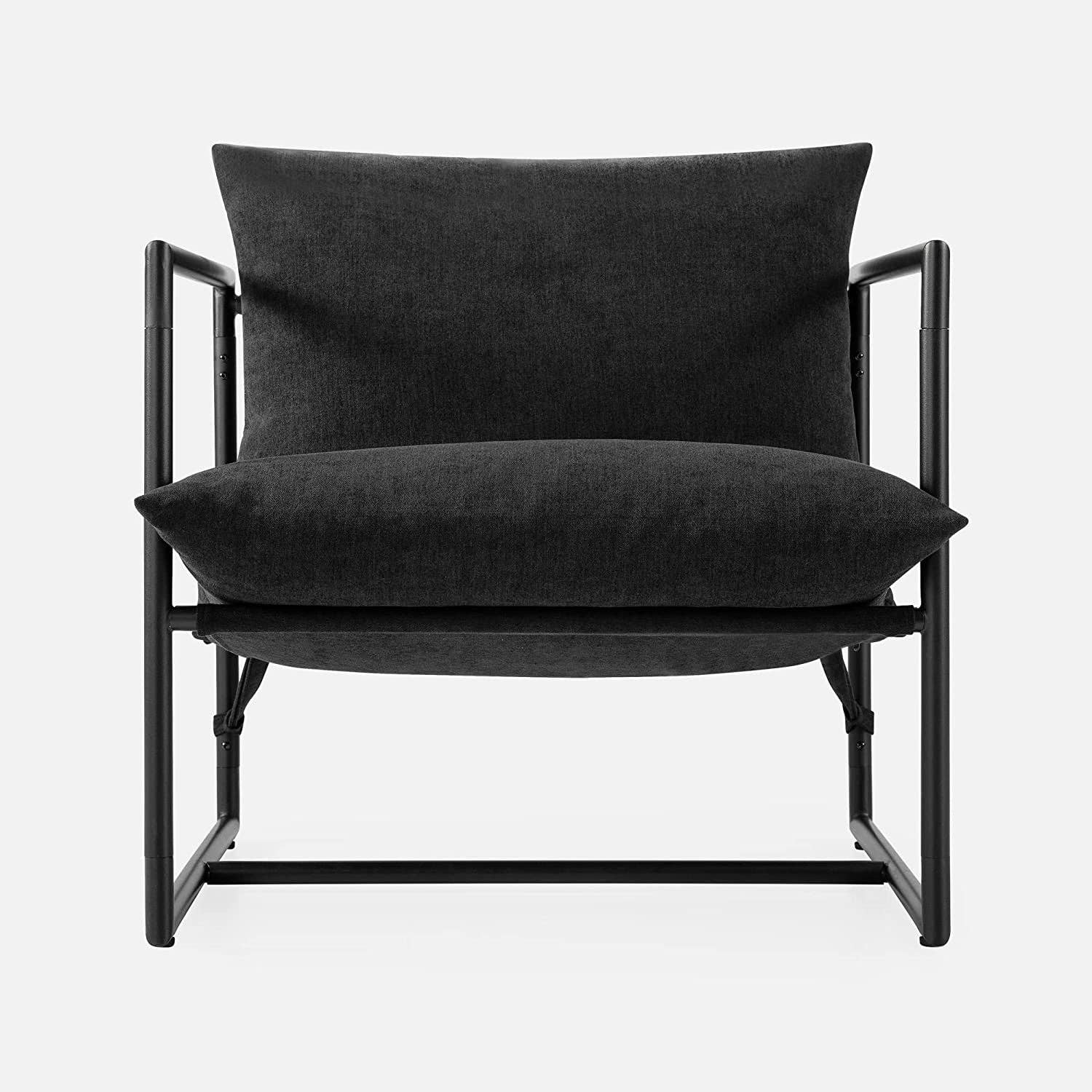 Black Metal Accent Chair with Shredded Foam Cushioning: Black - Decor Addict, LLC