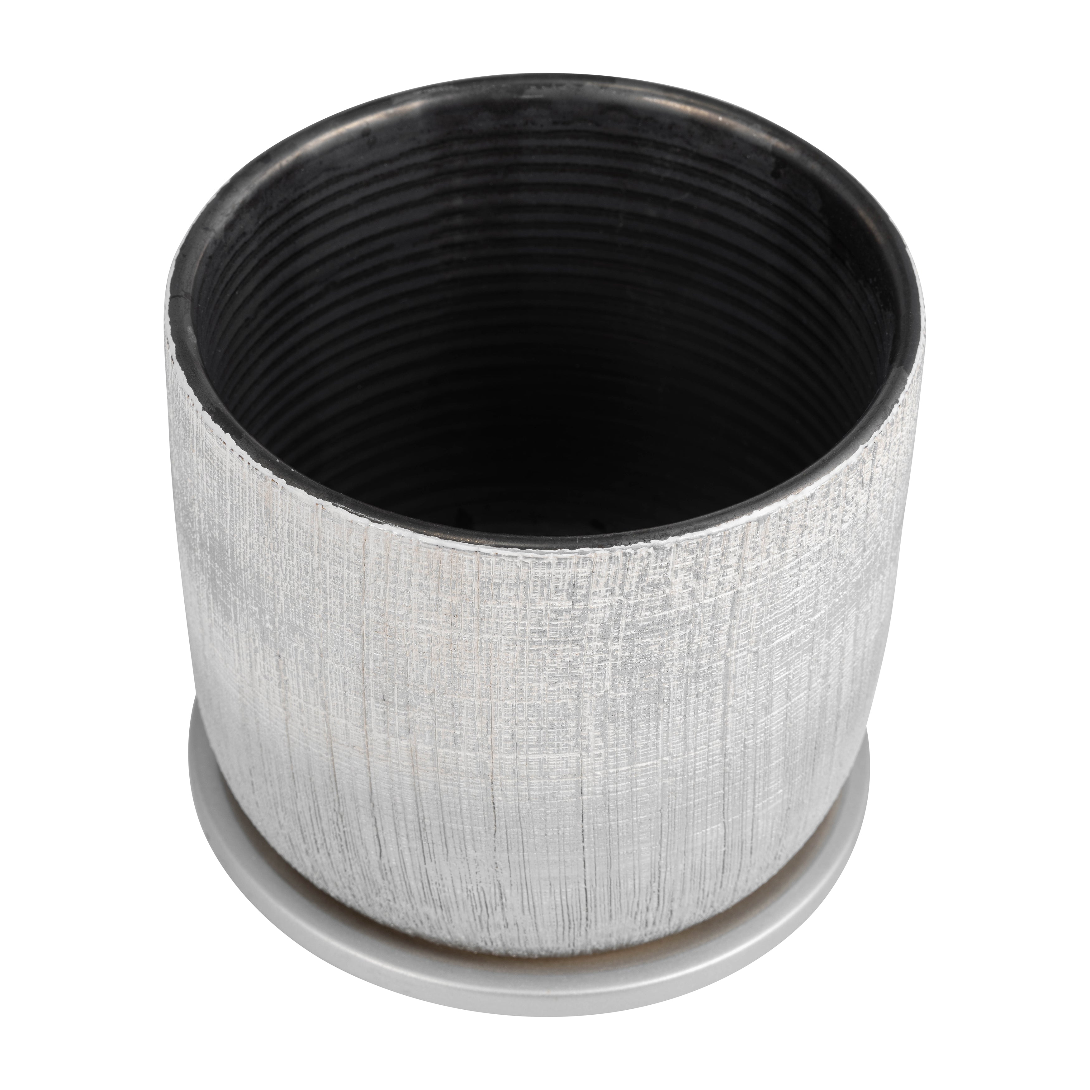 S/2 5/6" Textured Planter With Saucer, Silver - Decor Addict, LLC