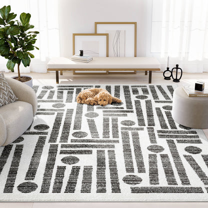 Abani Rugs Nomad Cream and Grey Lines Area Rug: 2' x 3' - Decor Addict, LLC