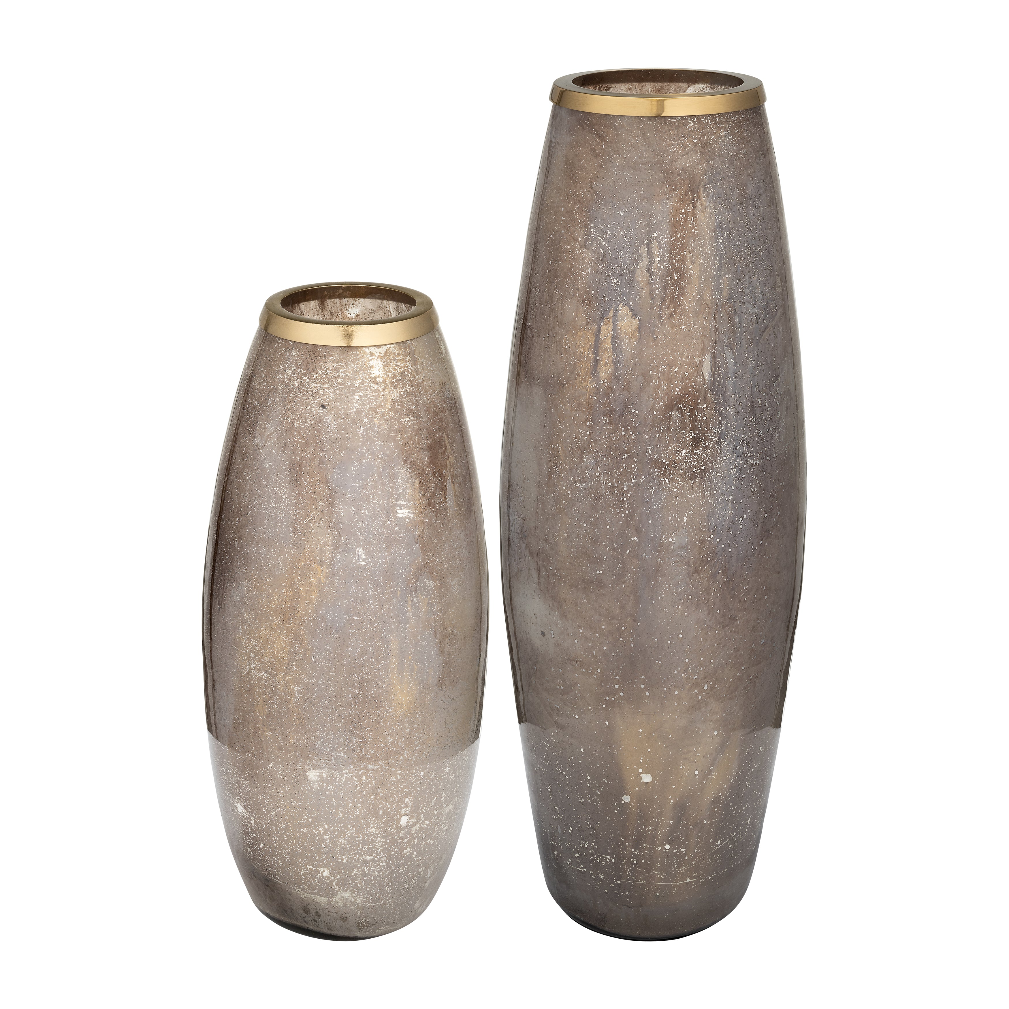 Glass 24" Vase W/ Metal Ring, Champagne - Decor Addict, LLC