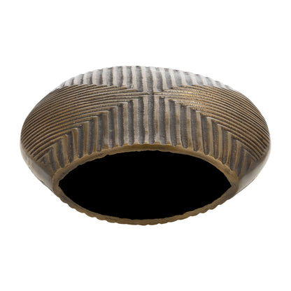 Metal, 12"h Ribbed Vase, Brass Antique - Decor Addict, LLC